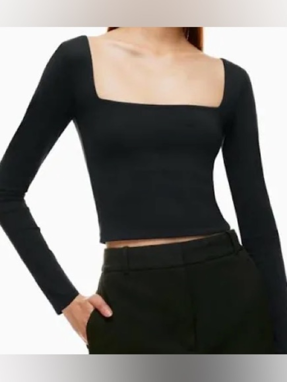 Aritzia Babaton Black Square-Neck Long Sleeve Crop Top
